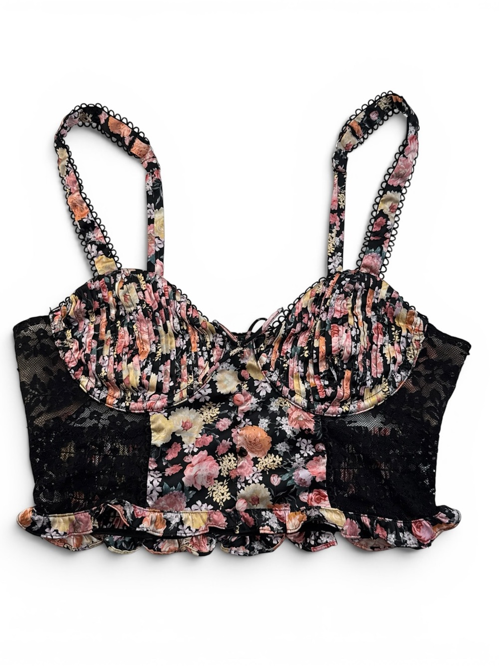 For Love & Lemons Large Gardenia Long Line Bustier Bra Top Corset Floral VS - Picture 2 of 5